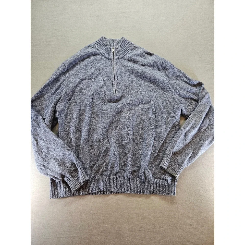 IZOD Mens XXL Quarter Zip Sweater Blue Marled Knit Mock Neck Pullover Lng Sleeve